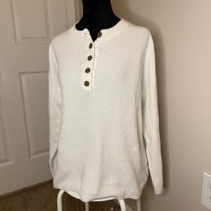 Women's Aerie 100% Cotton Cream Long Sleeve Knit Sweater Top Buttoned SZ XS